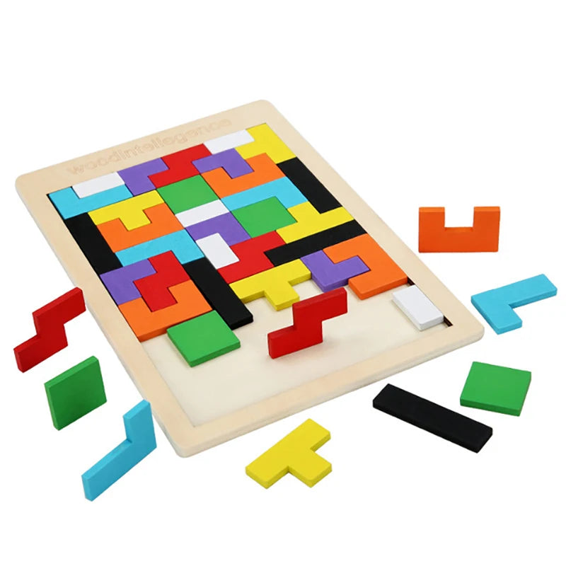 Safe and durable wooden tangram puzzle set perfect for kids ages 3 and up